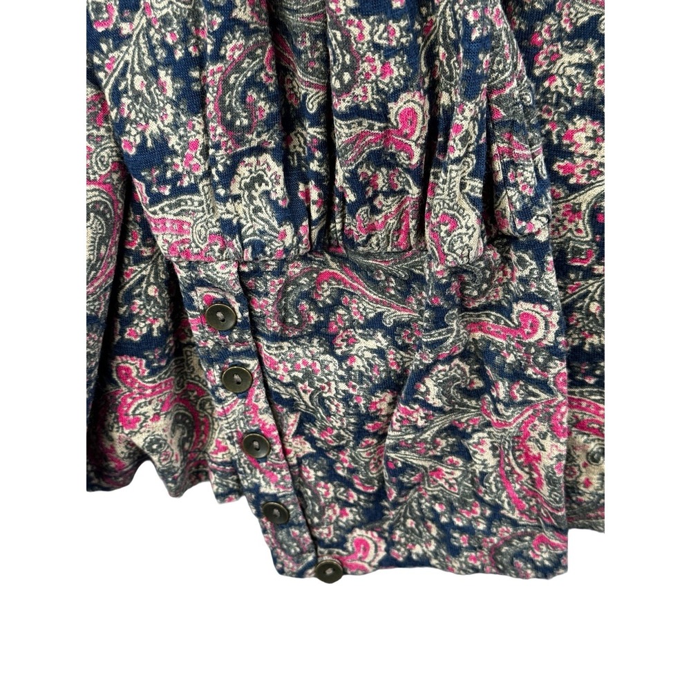 Lucky Brand Womens XL Paisley Print Boho Peasant Blouse Navy Pink Long Sleeve - Picture 7 of 12